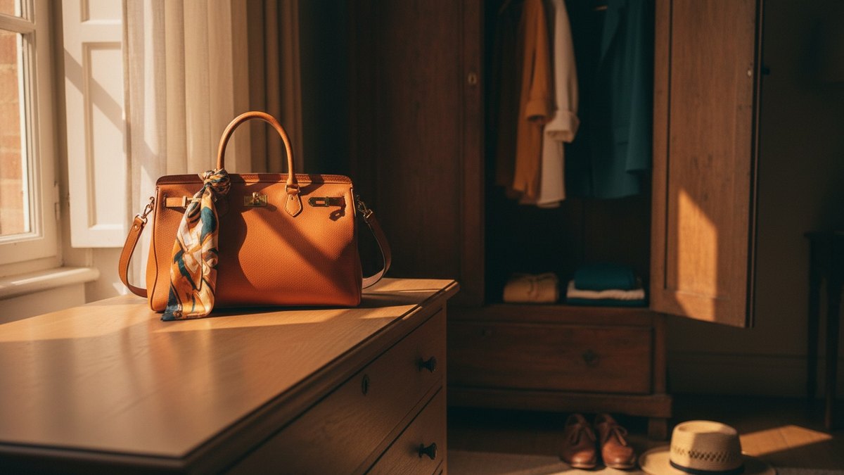 Sac à main en cuir posé près d'une garde-robe